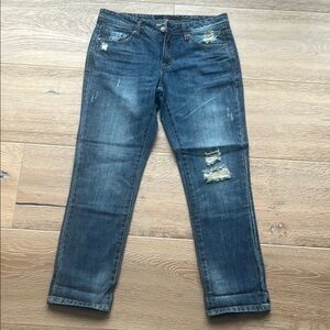 Harper Blue Ankle Cropped Jeans with Distressing